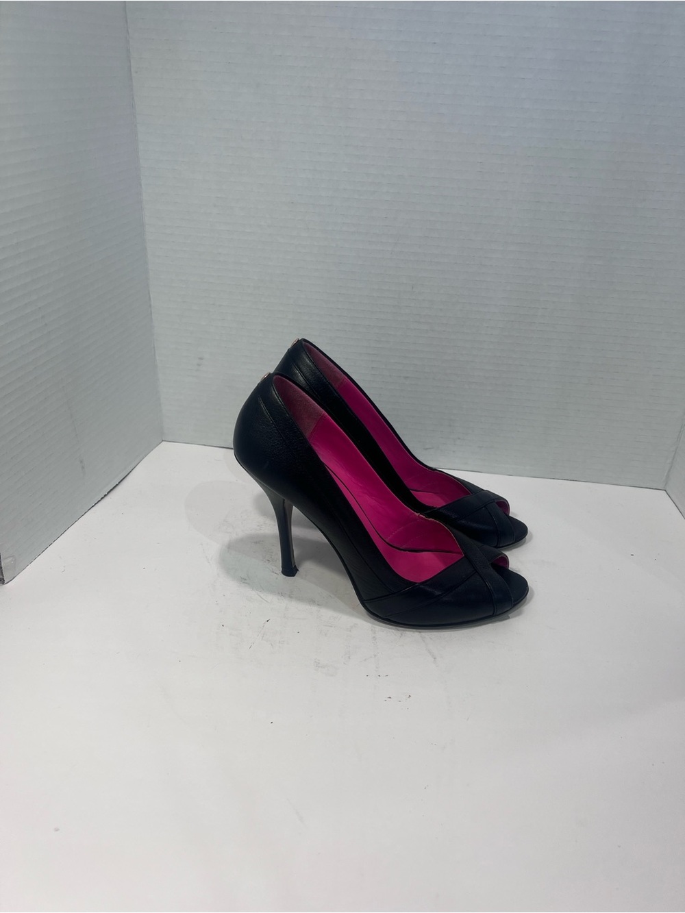 Ted Baker Black Peep-Toe Stiletto Heels with Pink Lining